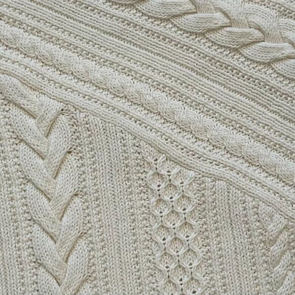 Talbots Neutral/Ivory Cotton Cable Knit Boat / Bateau Neck Sweater, Size MP - Picture 4 of 11